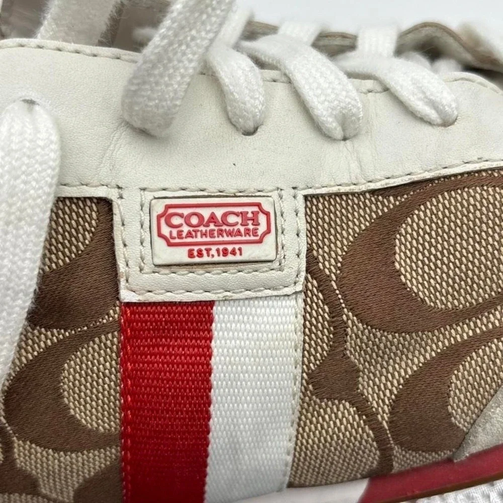 Coach Joss Signature Sneakers Women's 8.5 Brown Monogram Canvas Low Top Shoes - Picture 7 of 8